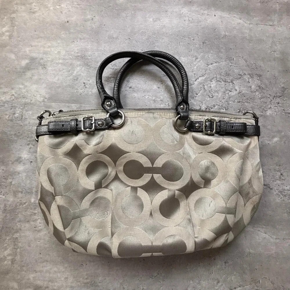 COACH Sophia Purse Women OS Gray Excellent Signature Op Art Madison 18650